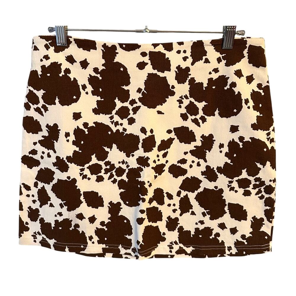 Y2K Rue21 Brown & White Cow Print Stretchy Mini Skirt – Size M
